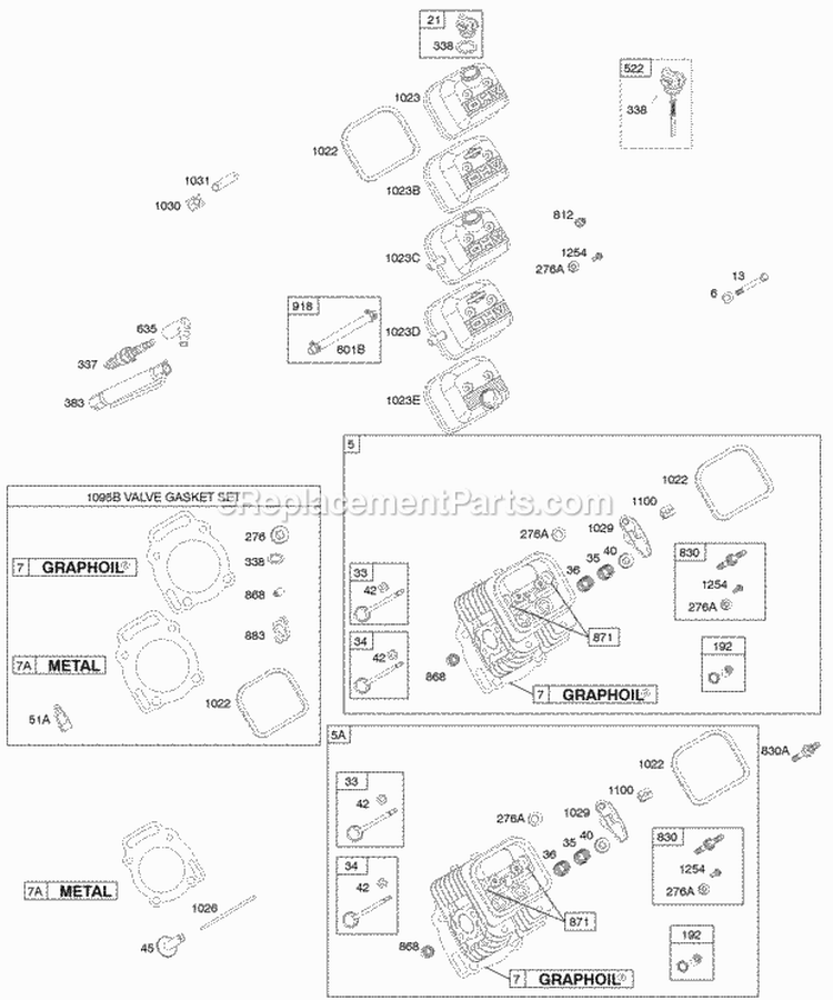 Cylinder Head Valve Covers Valve Gasket Set Diagram and Parts List for 294442-0360-01  Briggs and Stratton Engine